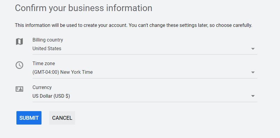 Confirm Business Information