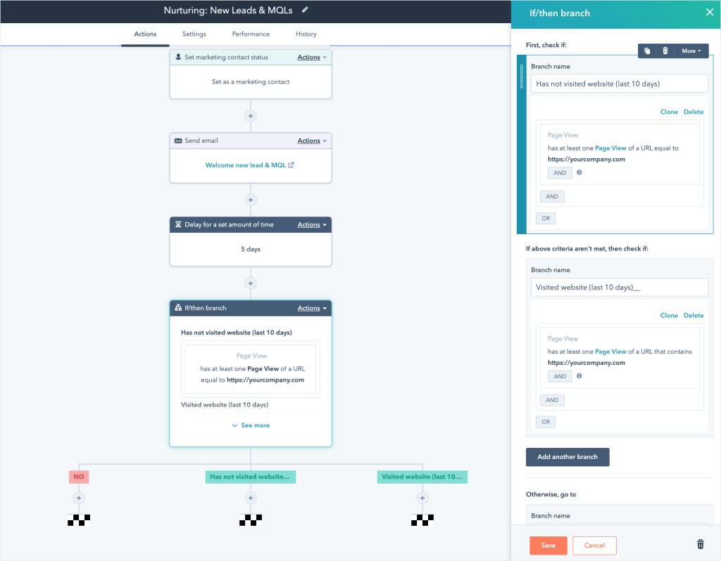 Screenshot of HubSpot's workflow automation.