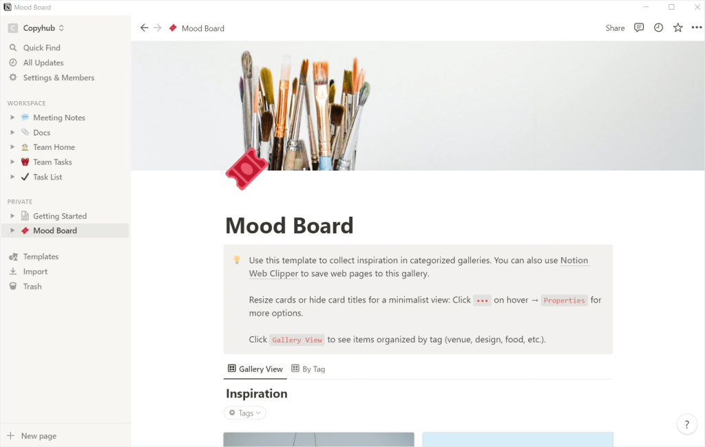 Screenshot of Notion's ready–made template.