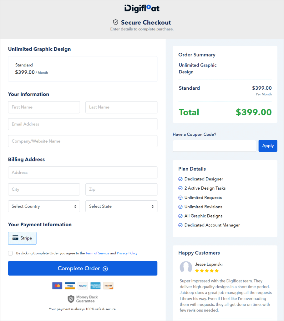 Digifloat's checkout