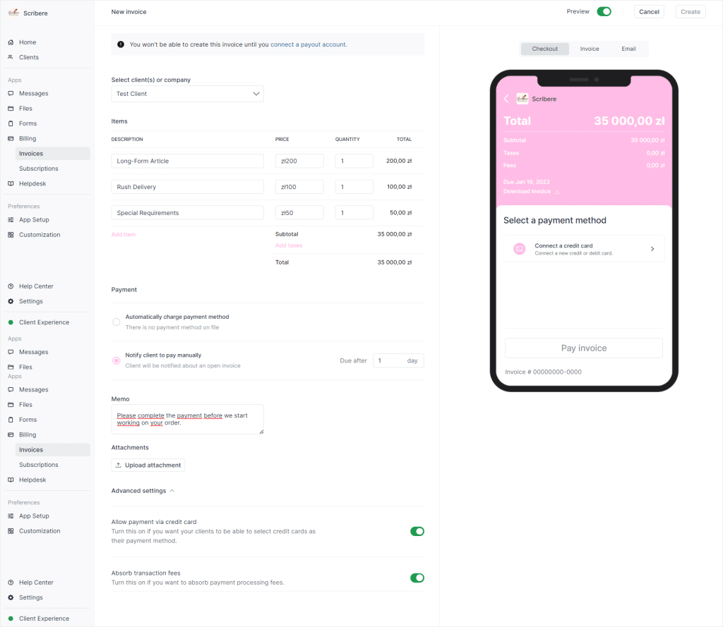 Copilot's billing and invoices example