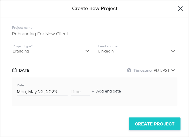 Adding a new project in HoneyBook