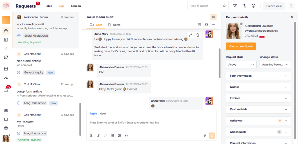 Zendo's real-time chat for client & team communication