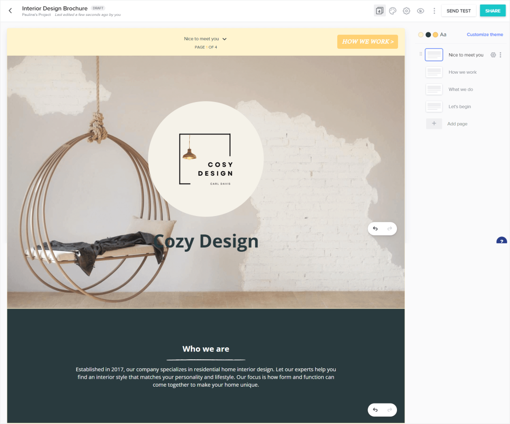 HoneyBook's smart file for interior designers example