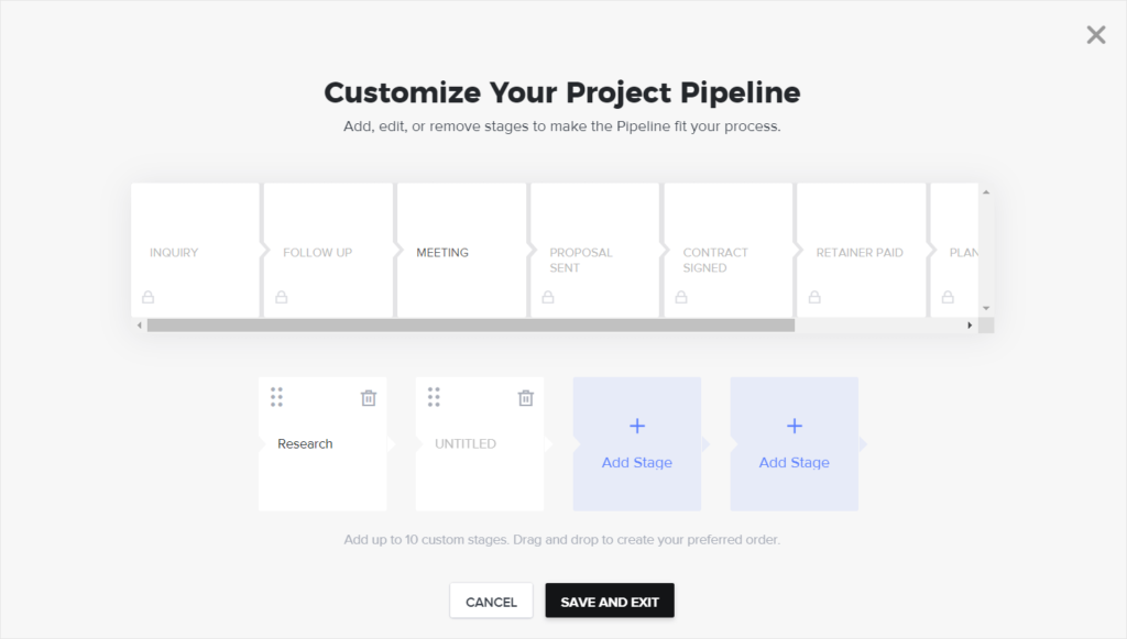 Screenshot of HoneyBook's Project Pipeline.