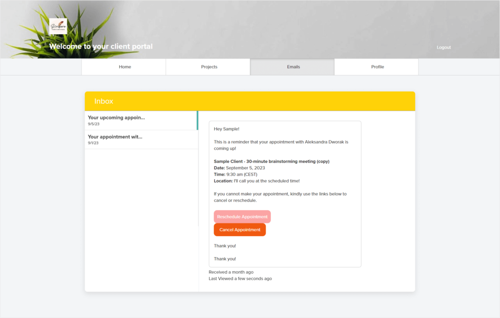 Dubsado's client portal: email conversation view