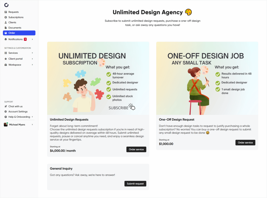 Recreating Designjoy's business in Zendo: Service Catalog example