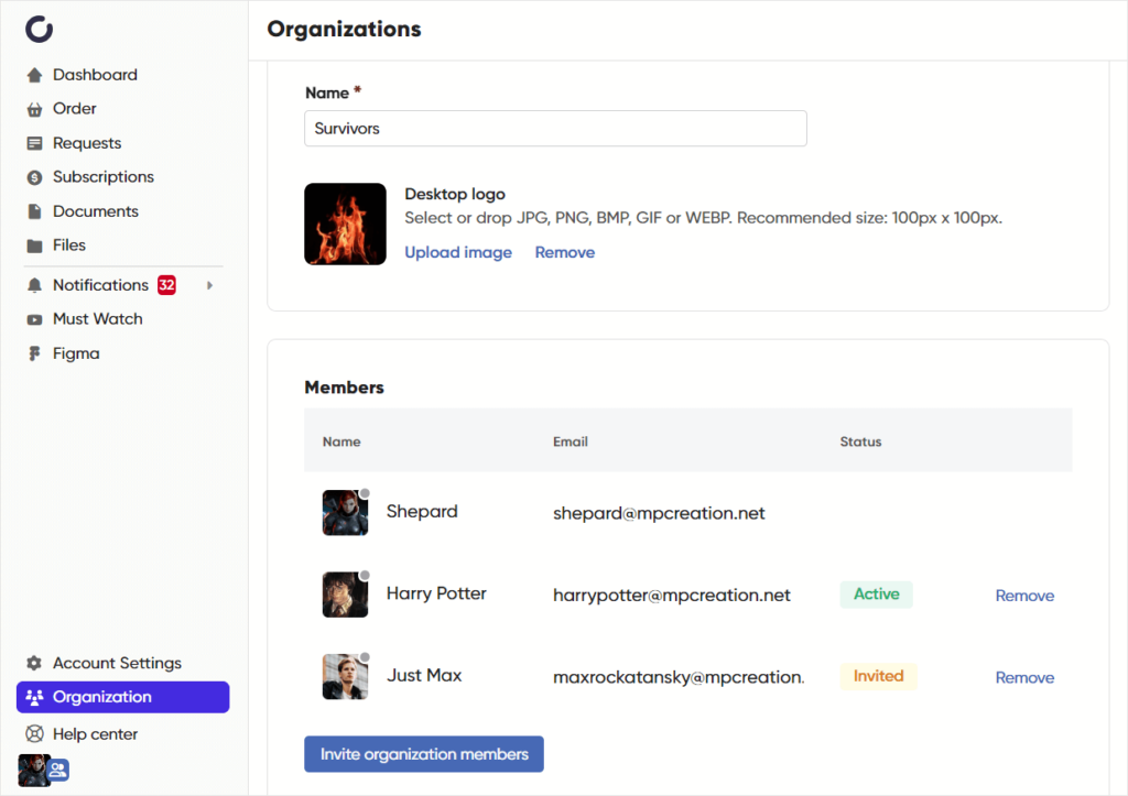 Screenshot of Zendo's Organizations.