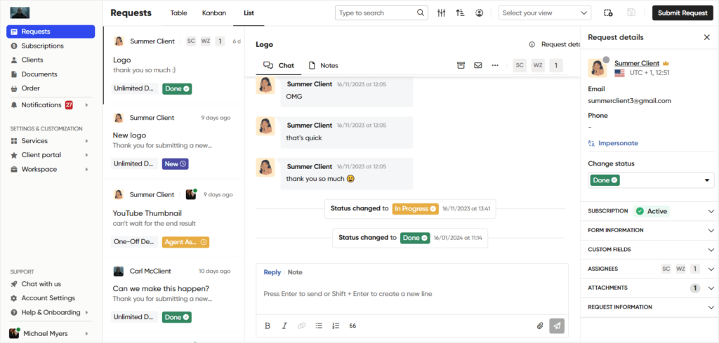 Zendo's real-time chat for client & team-based communication