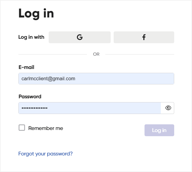 Example log in page created in Zendo