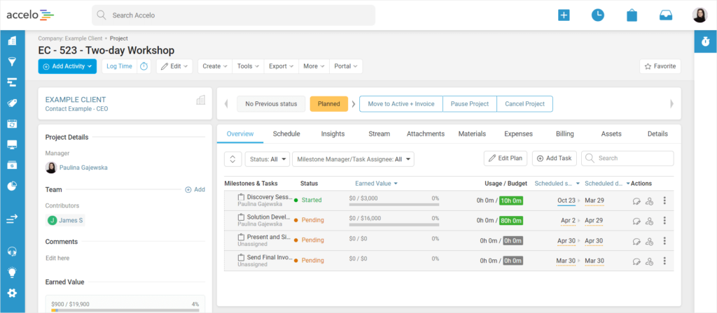 Screenshot of Accelo's project view.